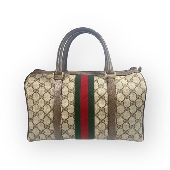 🔴SOLD🔴Gucci Boston Brown color Green & Red Web GG monogram Bag - Picture 5 of 16